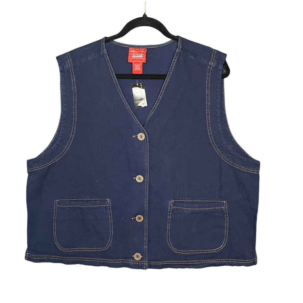 Vtg Venezia Jeans Denim Vest‎ 18/20 NWT 90s Y2K Utility Workwear Oversized Chore